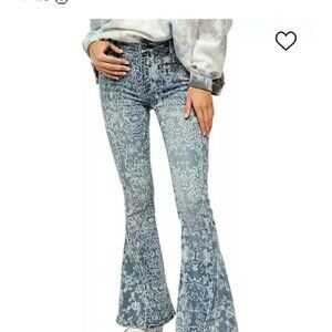 Free People Dream Lover Ladies All Over Print Flare Blue Jeans Size 25